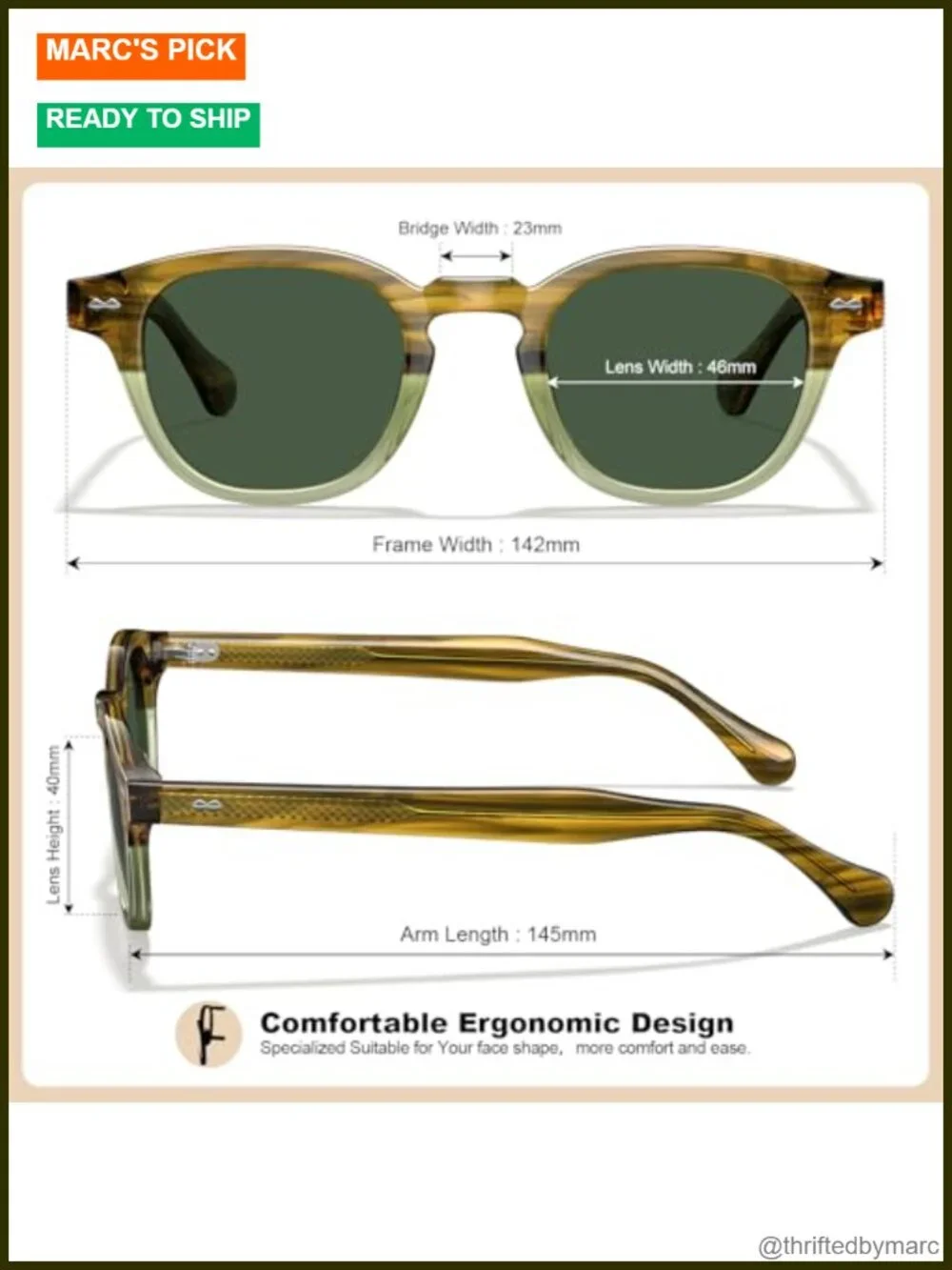 Men's Polarized Acetate Square Retro Sunglasses UV Protection